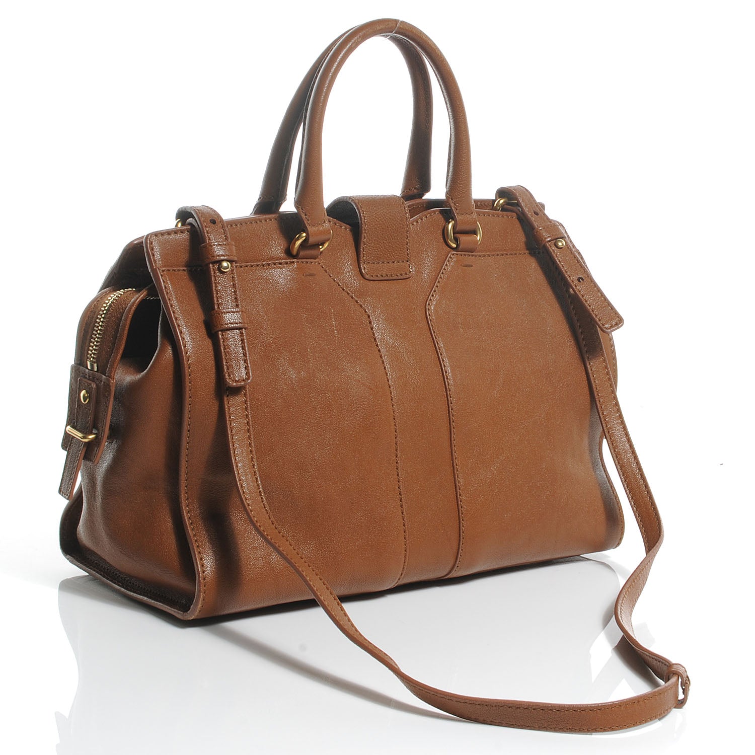 Saint Laurent Leather Mini Cabas Chyc Whiskey 3 of 9
