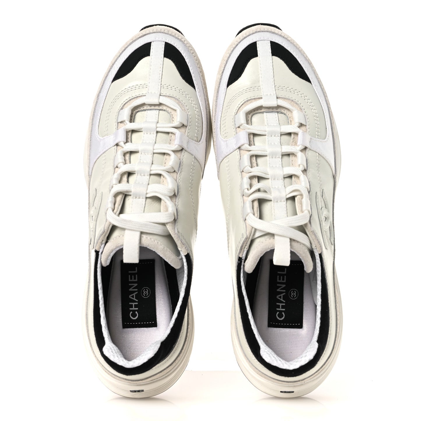 Calfskin Suede CC Womens Sneakers 39.5 White Black