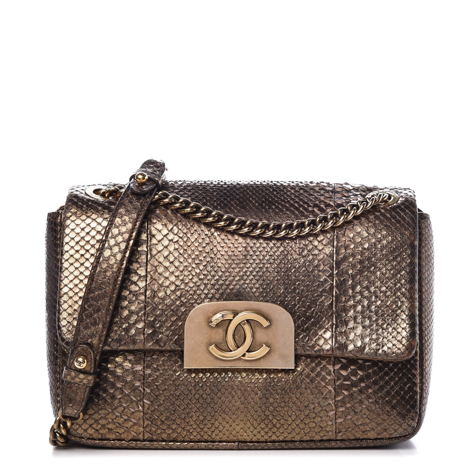 Chanel Python CC Square Flap Bronze 1 of 13