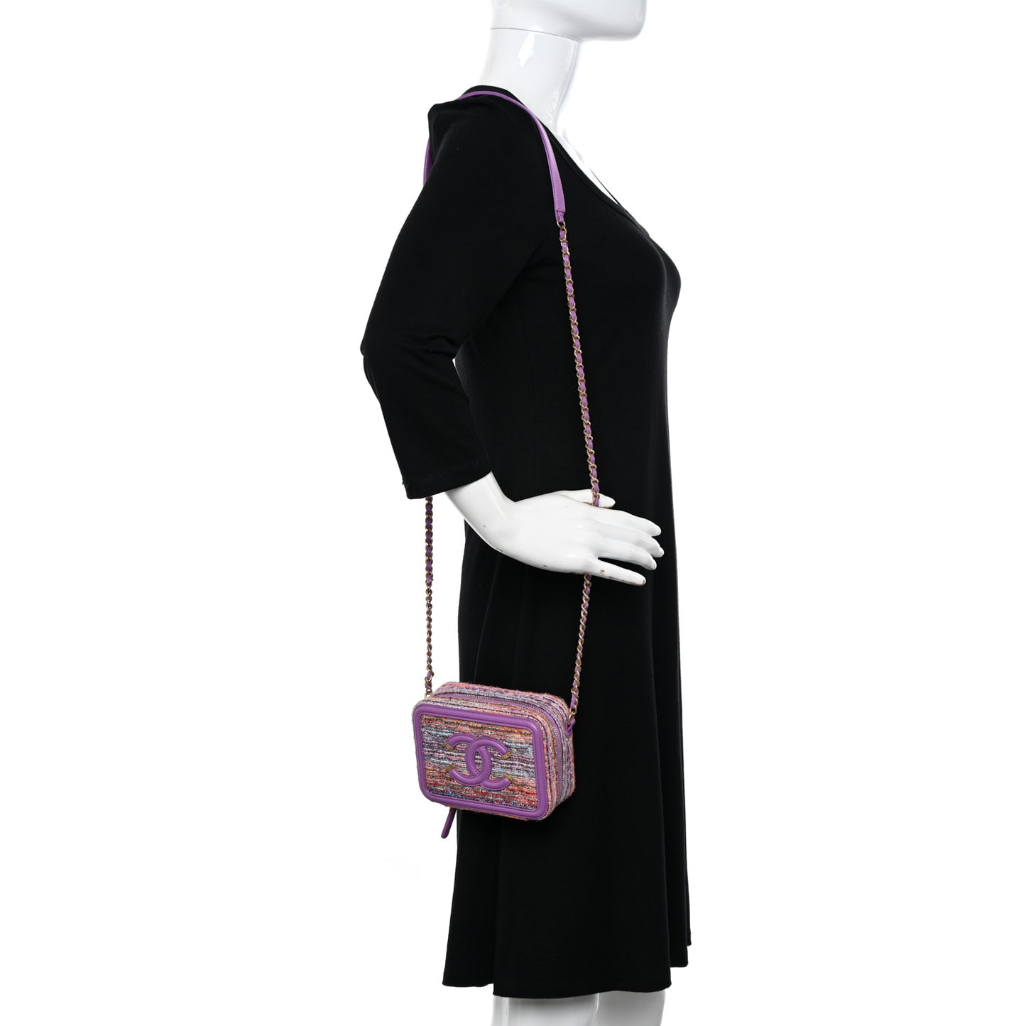 Tweed Lambskin CC Filigree Vanity Clutch With Chain Purple Multicolor
