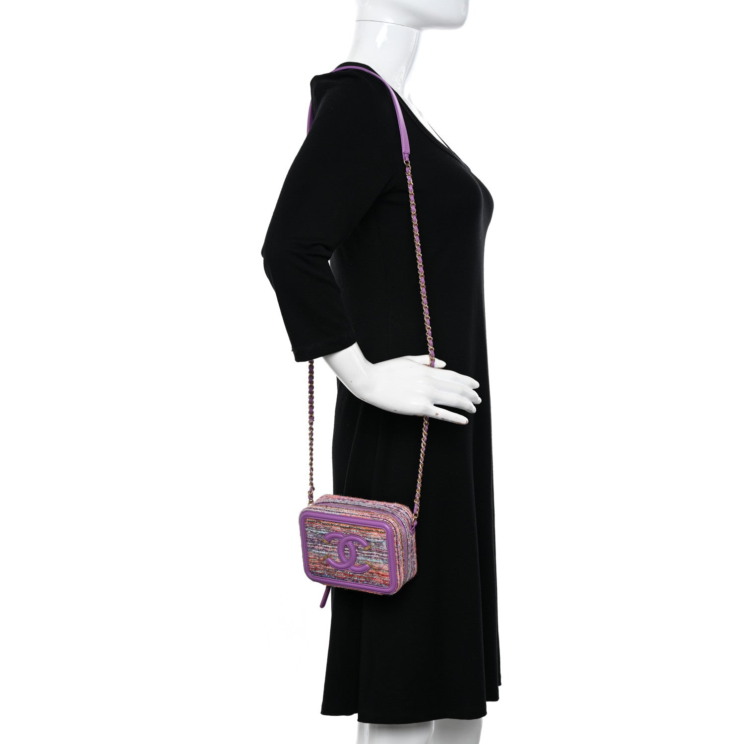 Chanel Tweed Lambskin CC Filigree Vanity Clutch With Chain Purple Multicolor 2 of 11