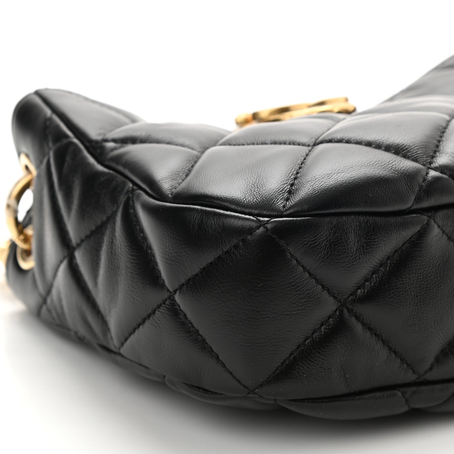Lambskin Quilted Small Chain Hobo Black