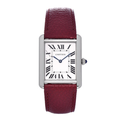 Cartier Stainless Steel Calfskin 27mm Tank Solo Quartz Watch Burgundy 1 of 8
