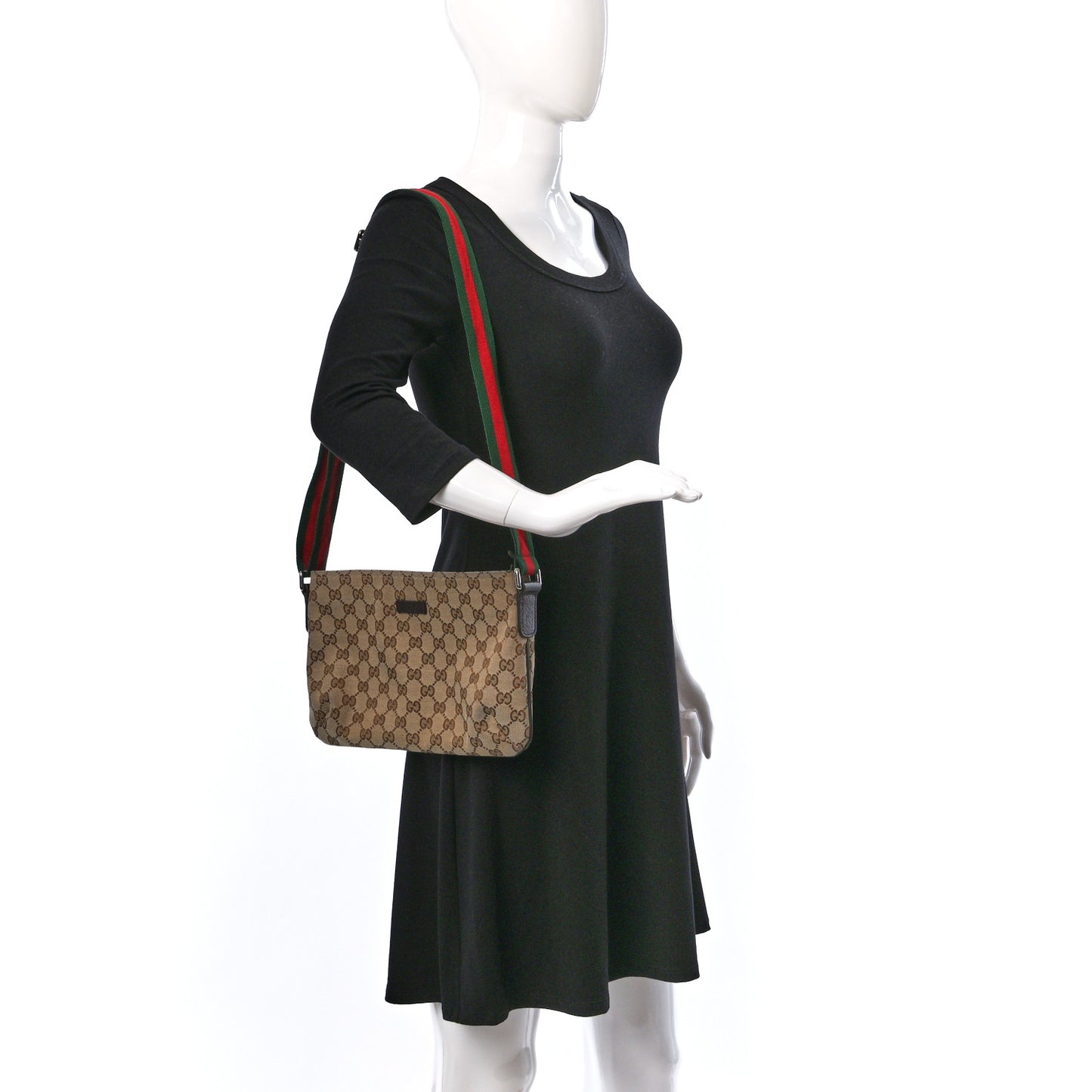 Monogram Web Small Flat Messenger Crossbody Dark Brown