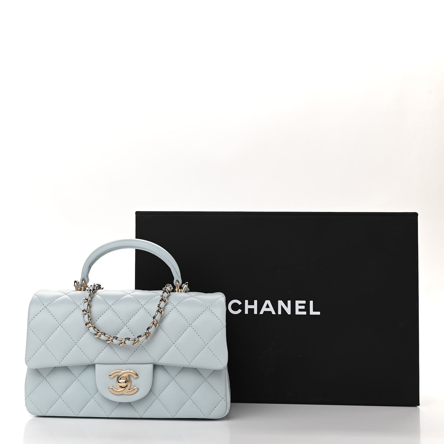 Chanel Lambskin Quilted Mini Top Handle Rectangular Flap Light Blue 11 of 11