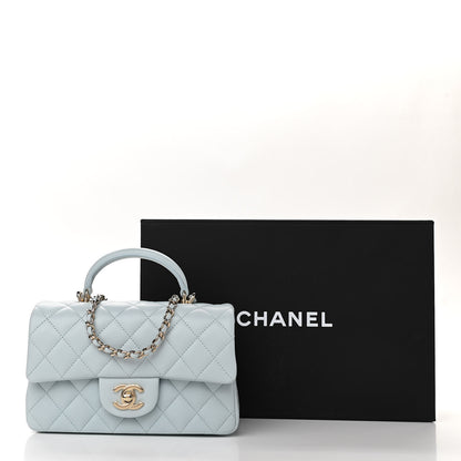 Chanel Lambskin Quilted Mini Top Handle Rectangular Flap Light Blue 11 of 11
