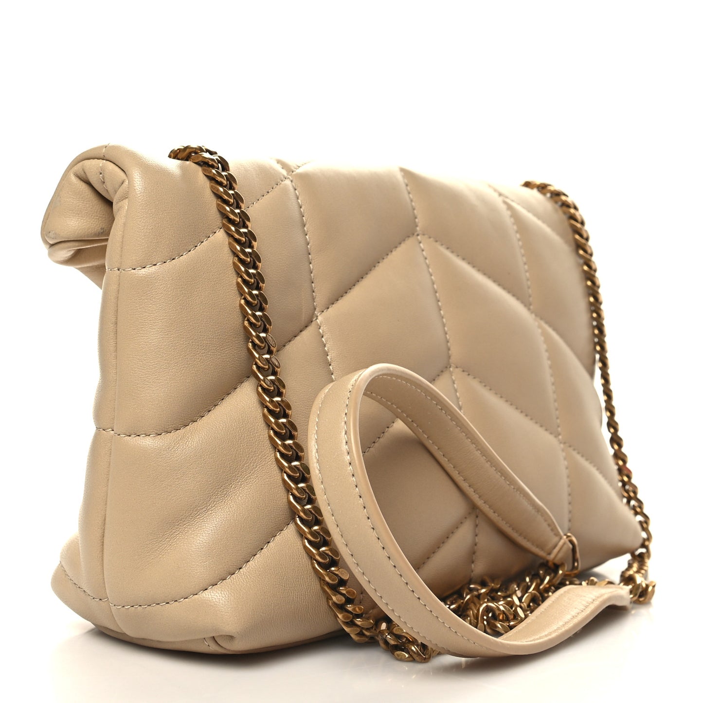 Lambskin Quilted Toy Loulou Puffer Monogram Chain Satchel Dark Beige