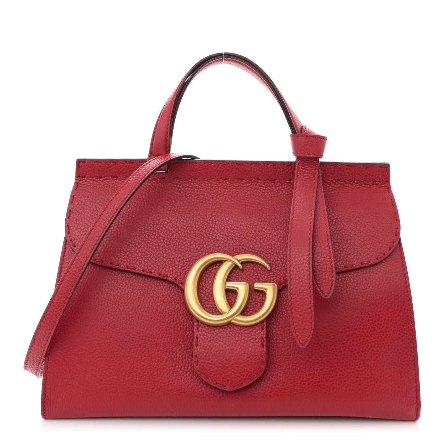 Calfskin Small GG Marmont Top Handle Bag Vulcanic Red