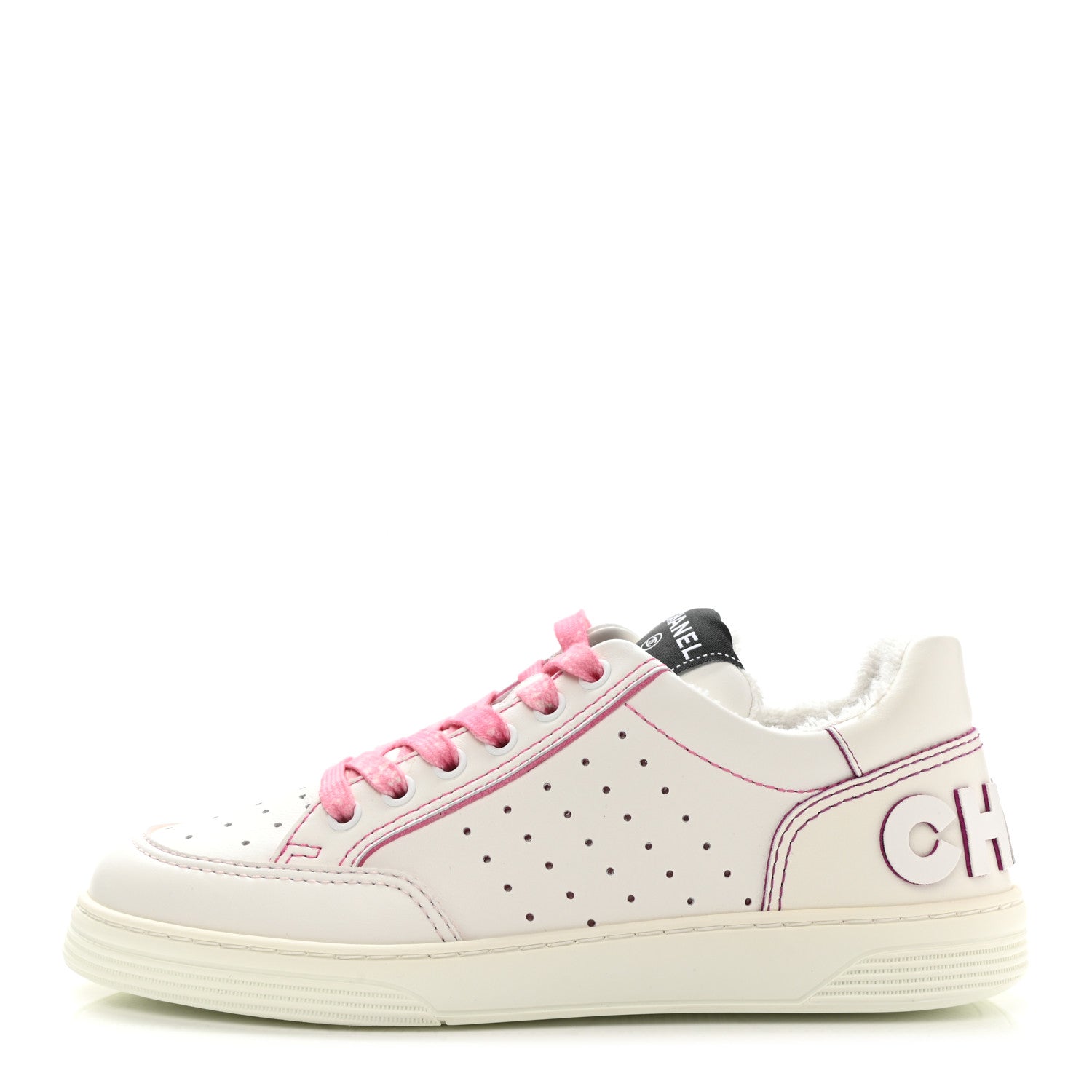 Chanel Calfskin Womens Logo Sneakers 37.5 White Pink 1 of 9
