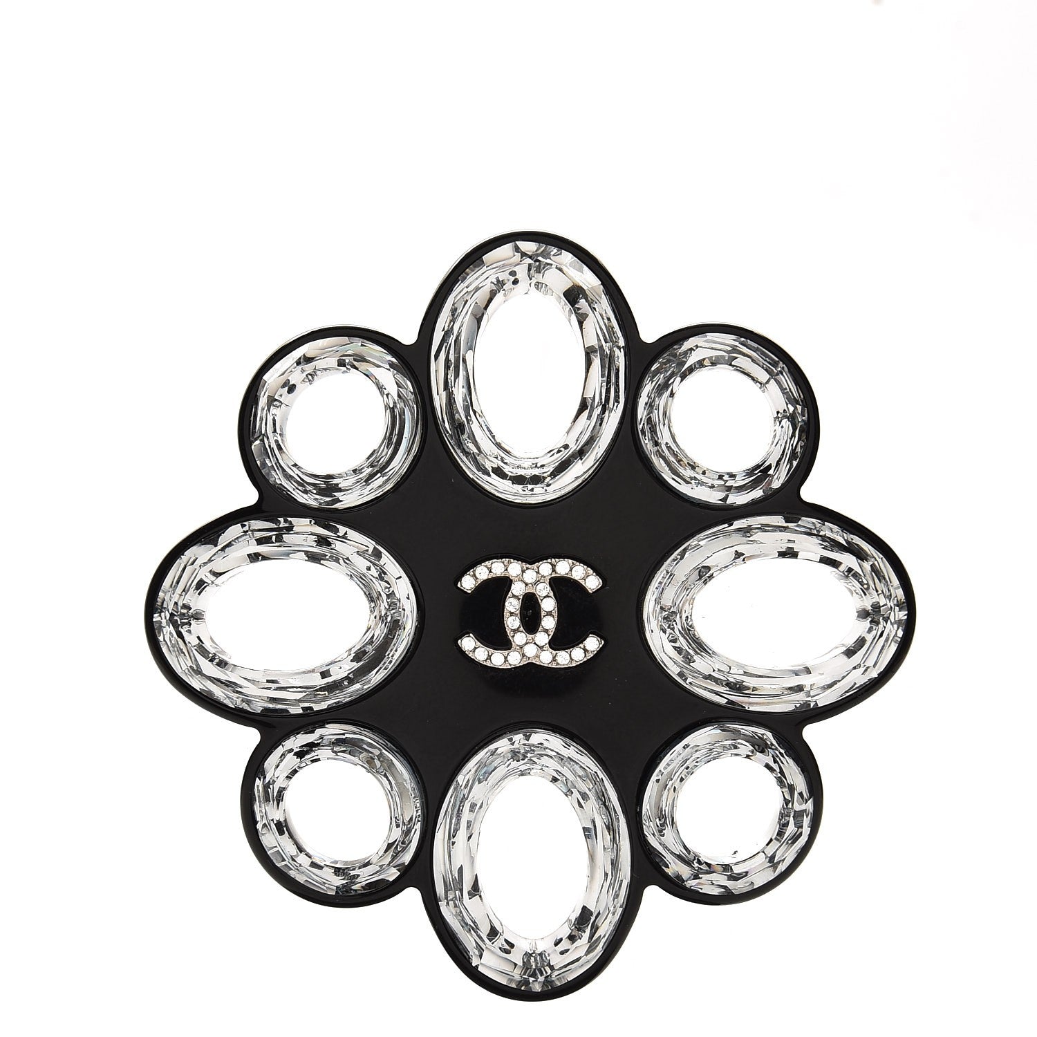 Chanel Resin Crystal CC Logo Brooch Black 1 of 5
