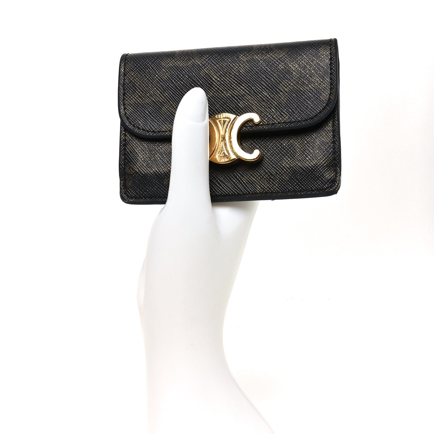 Triomphe Canvas Calfskin Flap Card Holder Tan