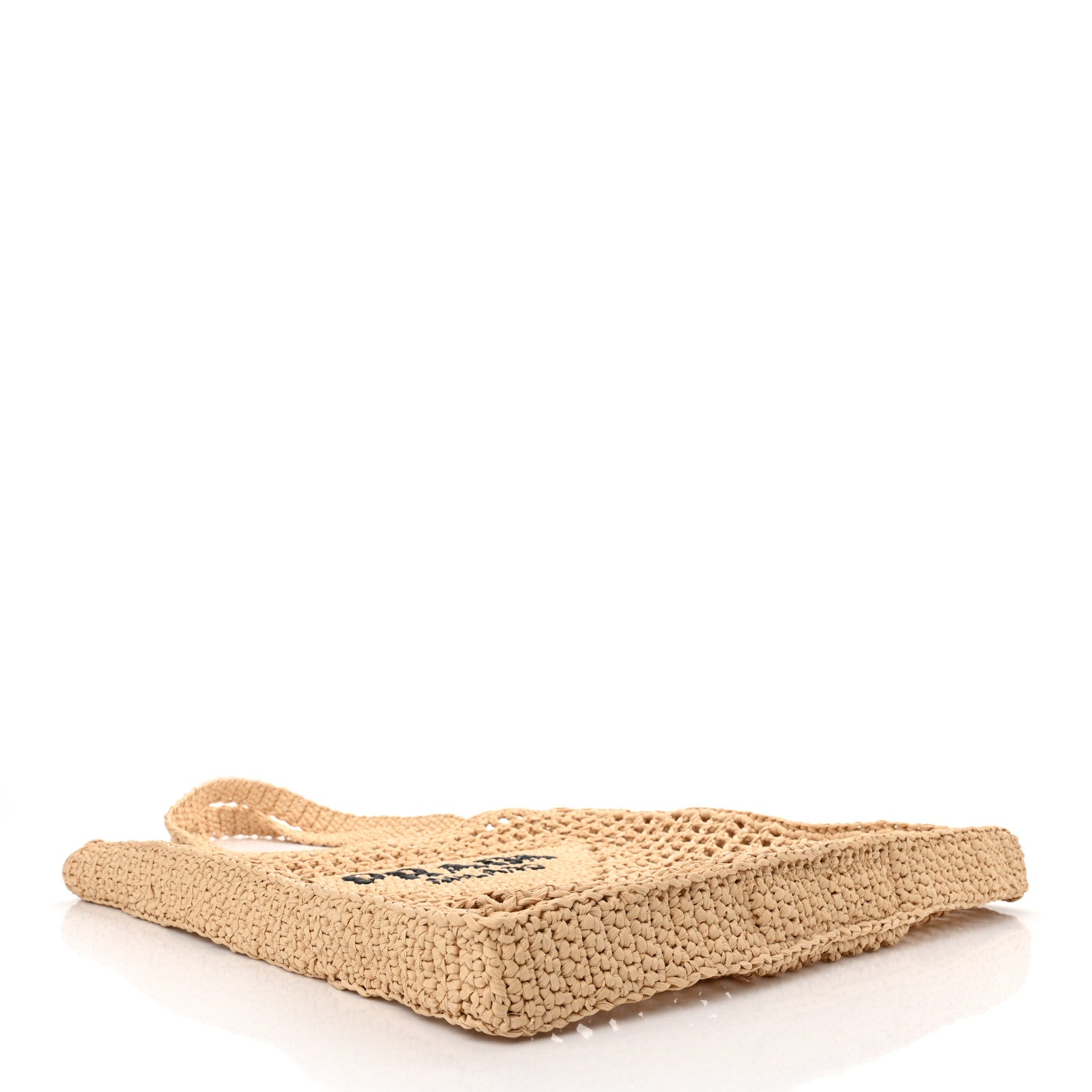 Prada Yarn Raffia Effect Crochet Logo Embroidered Tote Bag Naturale 4 of 9