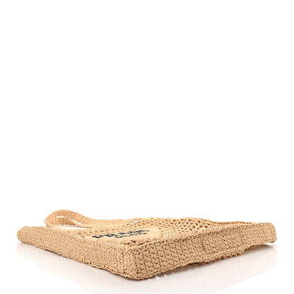 Prada Yarn Raffia Effect Crochet Logo Embroidered Tote Bag Naturale 4 of 9