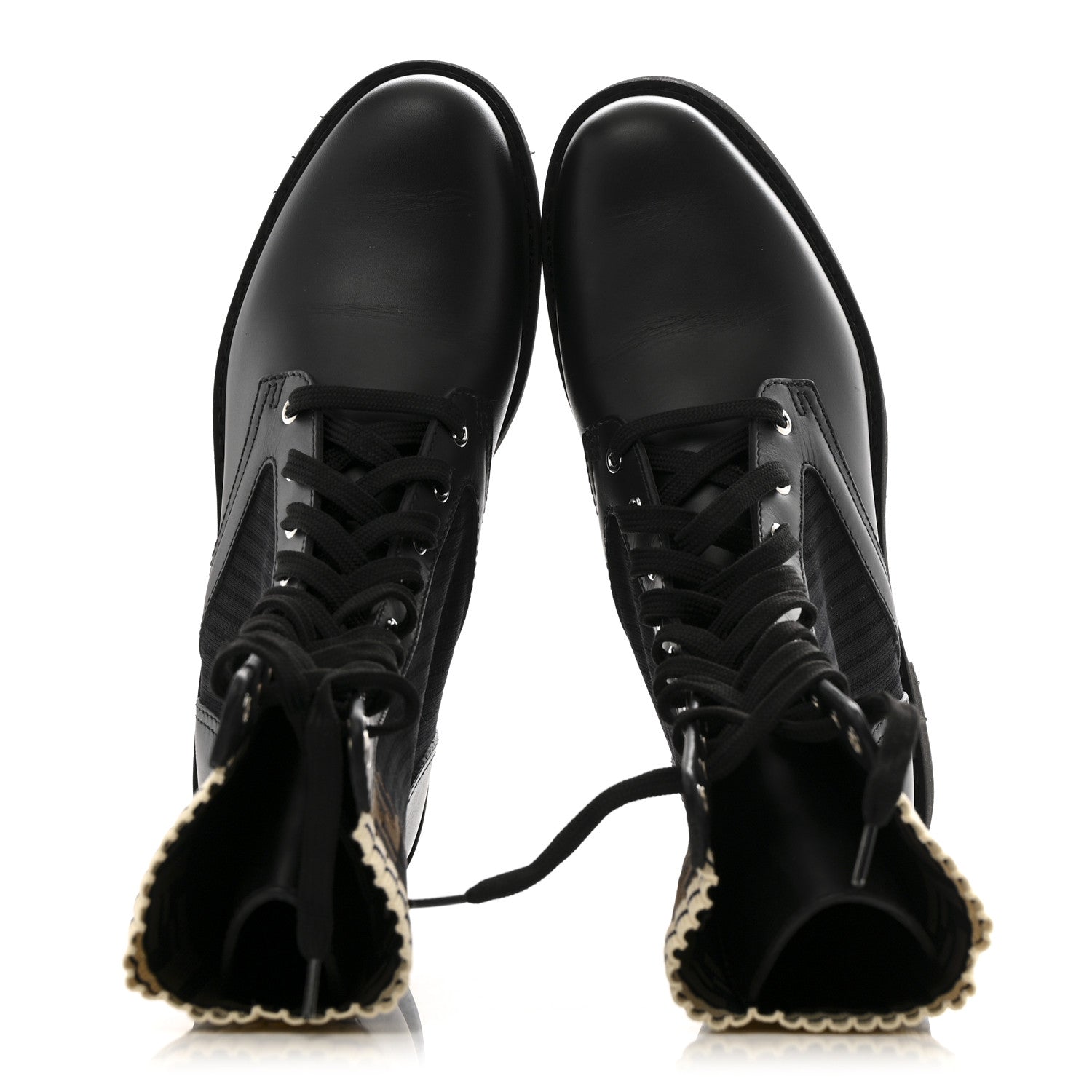 Fendi Calfskin Stretch Fabric Rockoko Biker Boots 40 Tobacco Black