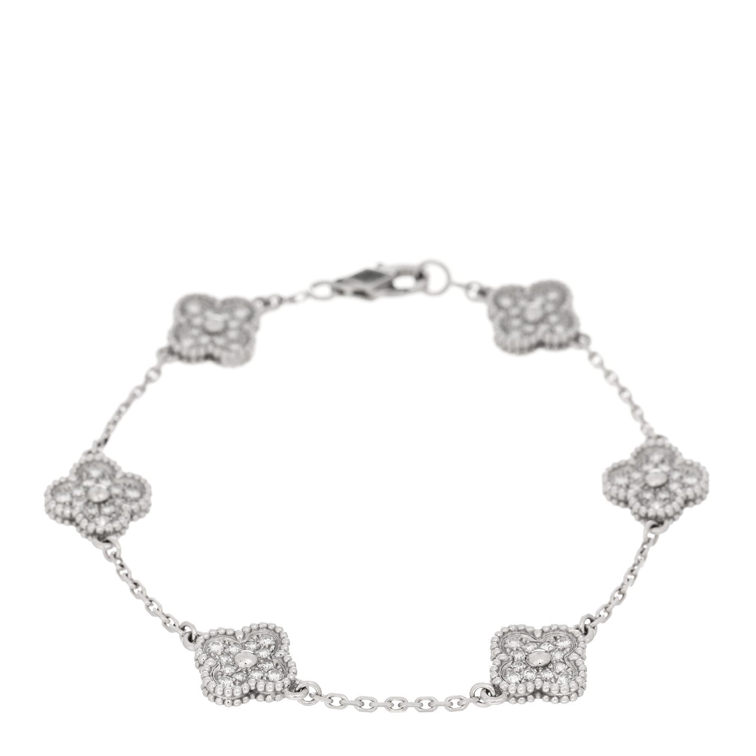 Van Cleef & Arpels 18K White Gold Diamond 6 Motifs Sweet Alhambra Bracelet 1 of 5