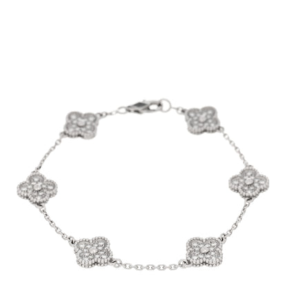 Van Cleef & Arpels 18K White Gold Diamond 6 Motifs Sweet Alhambra Bracelet 1 of 5