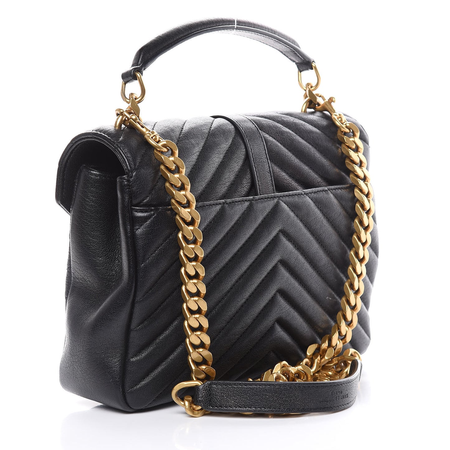 Sheepskin Matelasse Chevron Monogram Medium College Bag Black