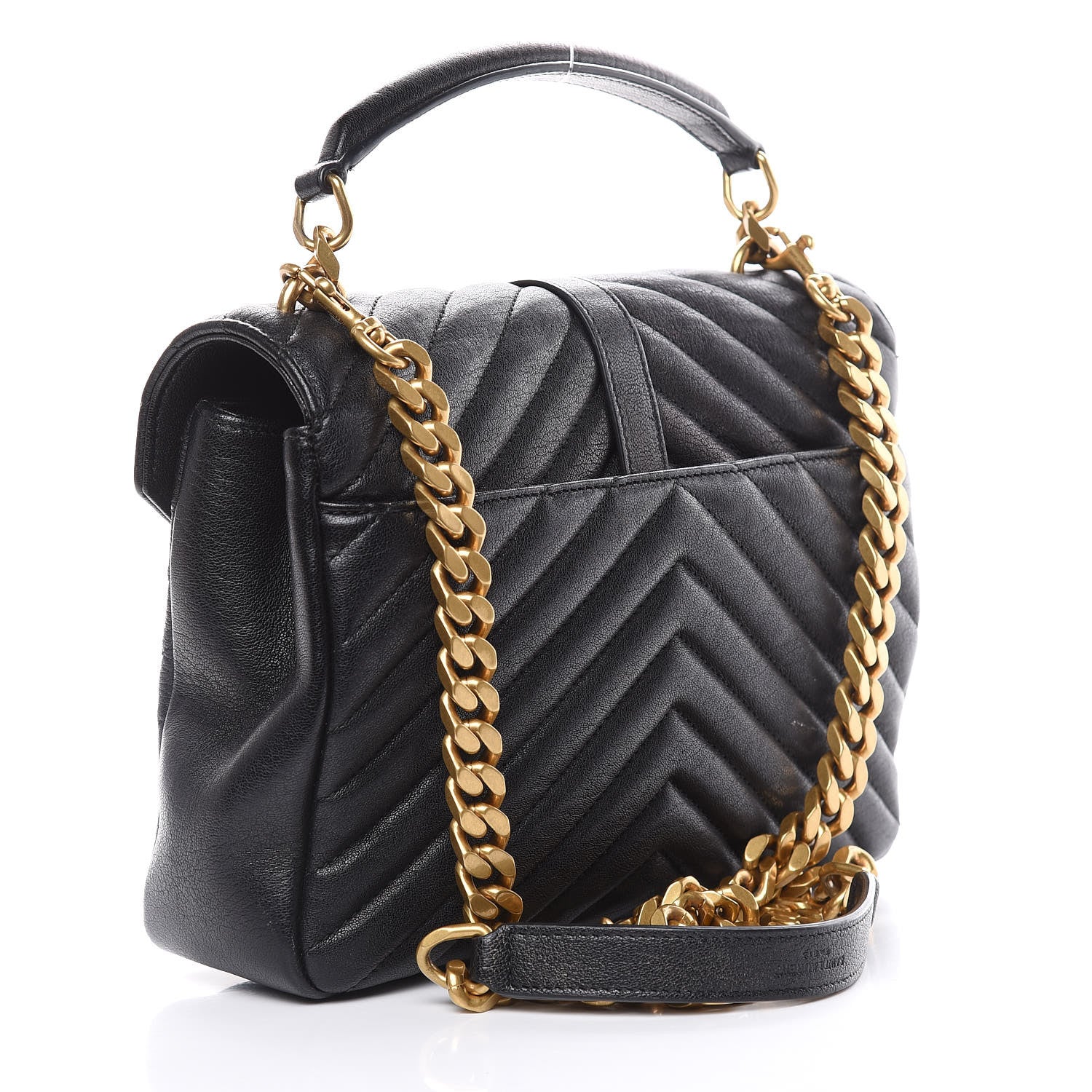 Saint Laurent Sheepskin Matelasse Chevron Monogram Medium College Bag Black 3 of 13