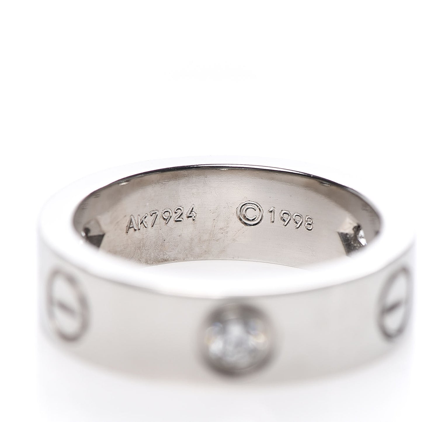 18K White Gold 3 Diamond 5.5mm LOVE Ring 50 5.25