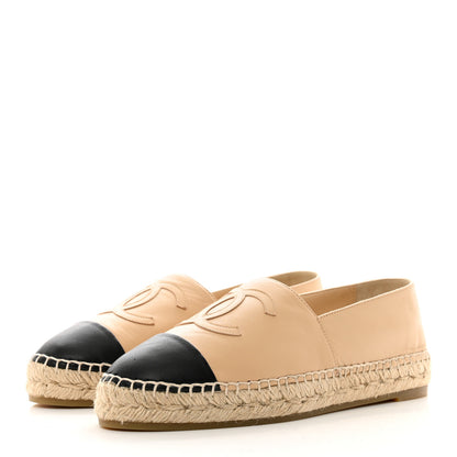 Chanel Lambskin CC Espadrilles 39 Beige Black 3 of 8