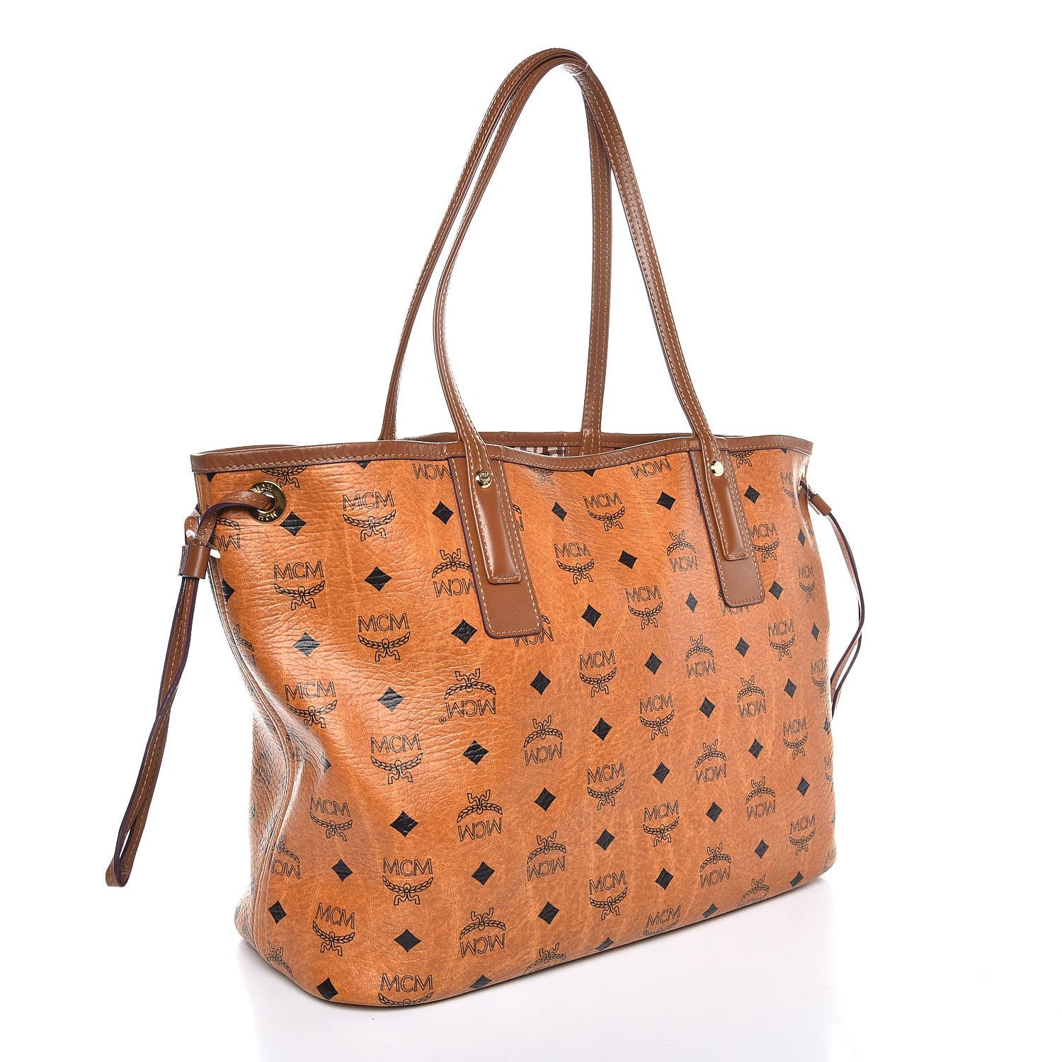 MCM Visetos Medium Liz Reversible Shopper Tote Cognac 7 of 20