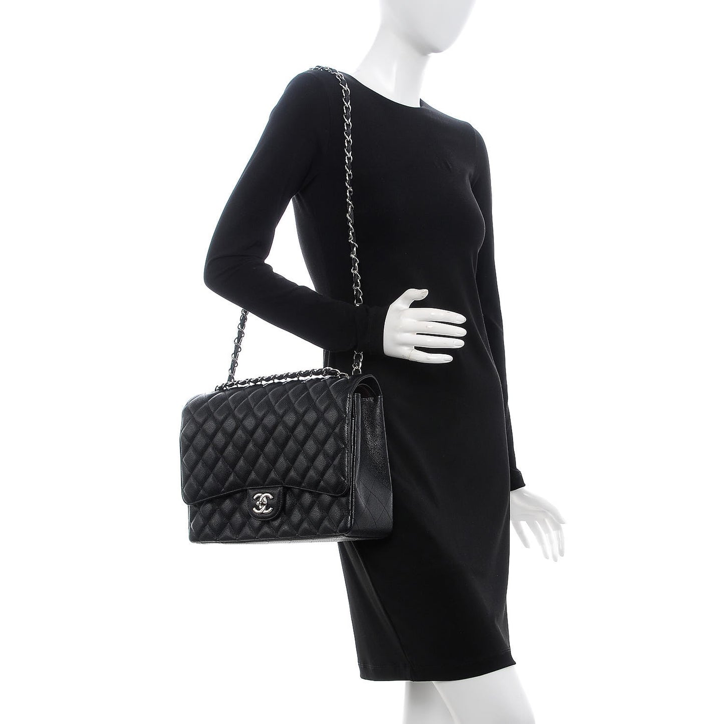 Caviar Quilted Maxi Double Flap Black