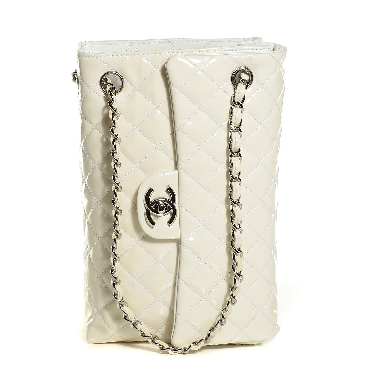 Chanel Patent Quilted Upside Down Flap White 1 of 7