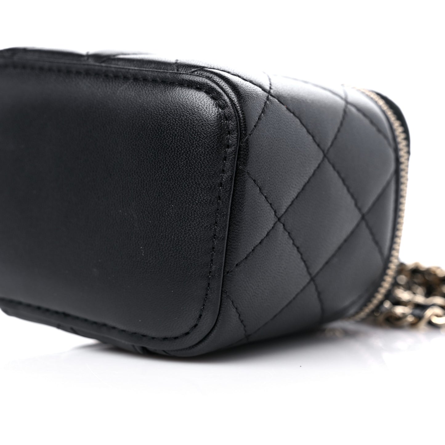 Lambskin Quilted Top Handle Mini Vanity Case With Chain Black
