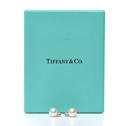 Tiffany 18K White Gold Diamond Akoya Pearl 7-7.5mm Signature Earrings 5 of 5