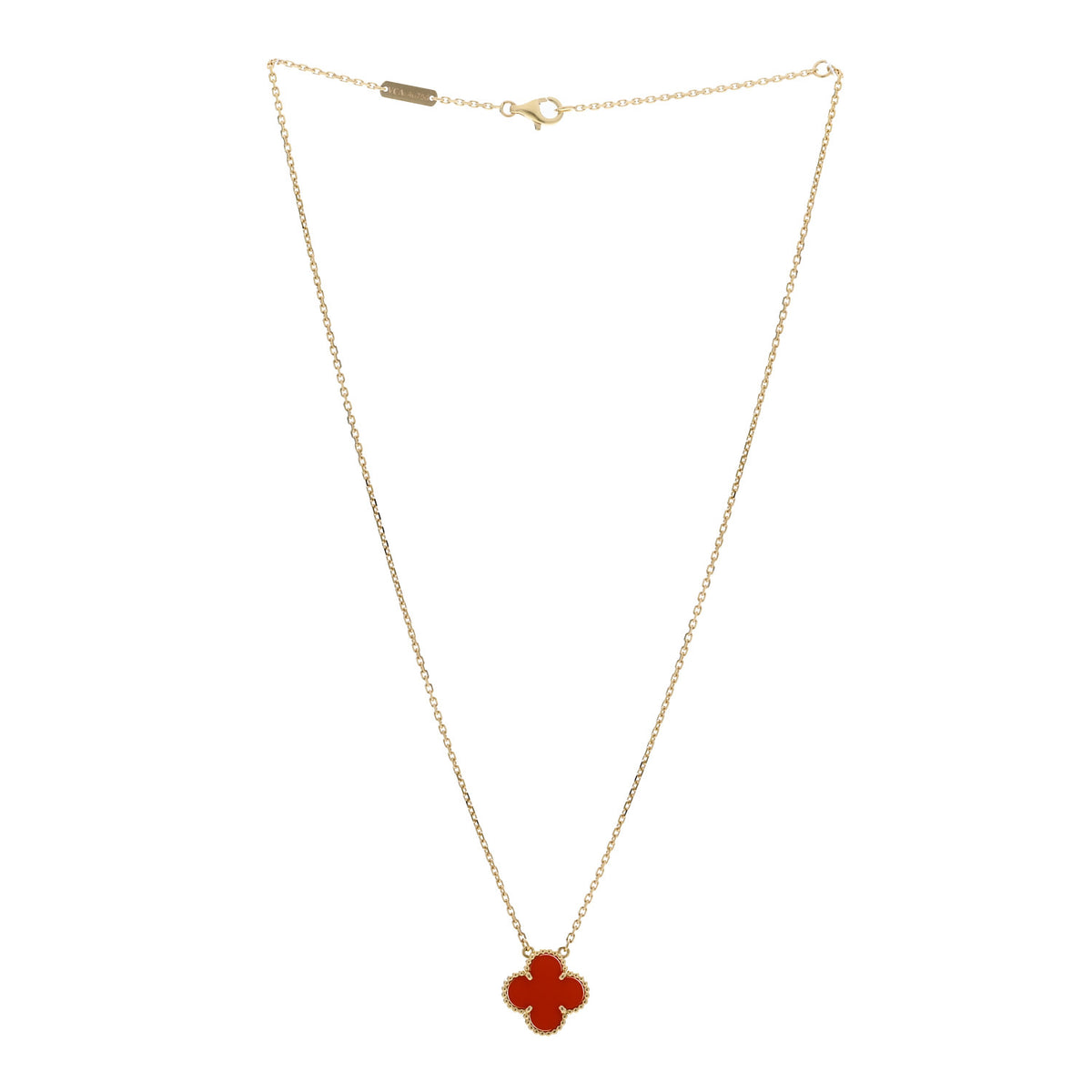 Van Cleef & Arpels 18K Yellow Gold Carnelian Vintage Alhambra Pendant Necklace 3 of 5