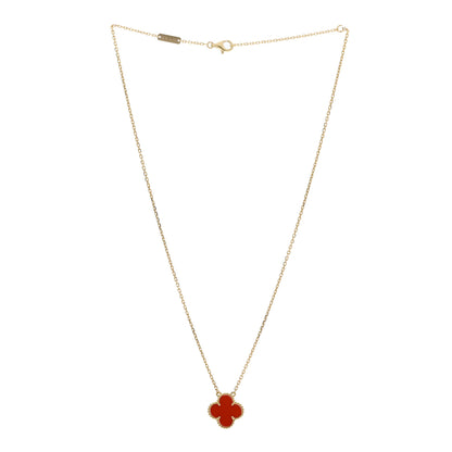 Van Cleef & Arpels 18K Yellow Gold Carnelian Vintage Alhambra Pendant Necklace 3 of 5