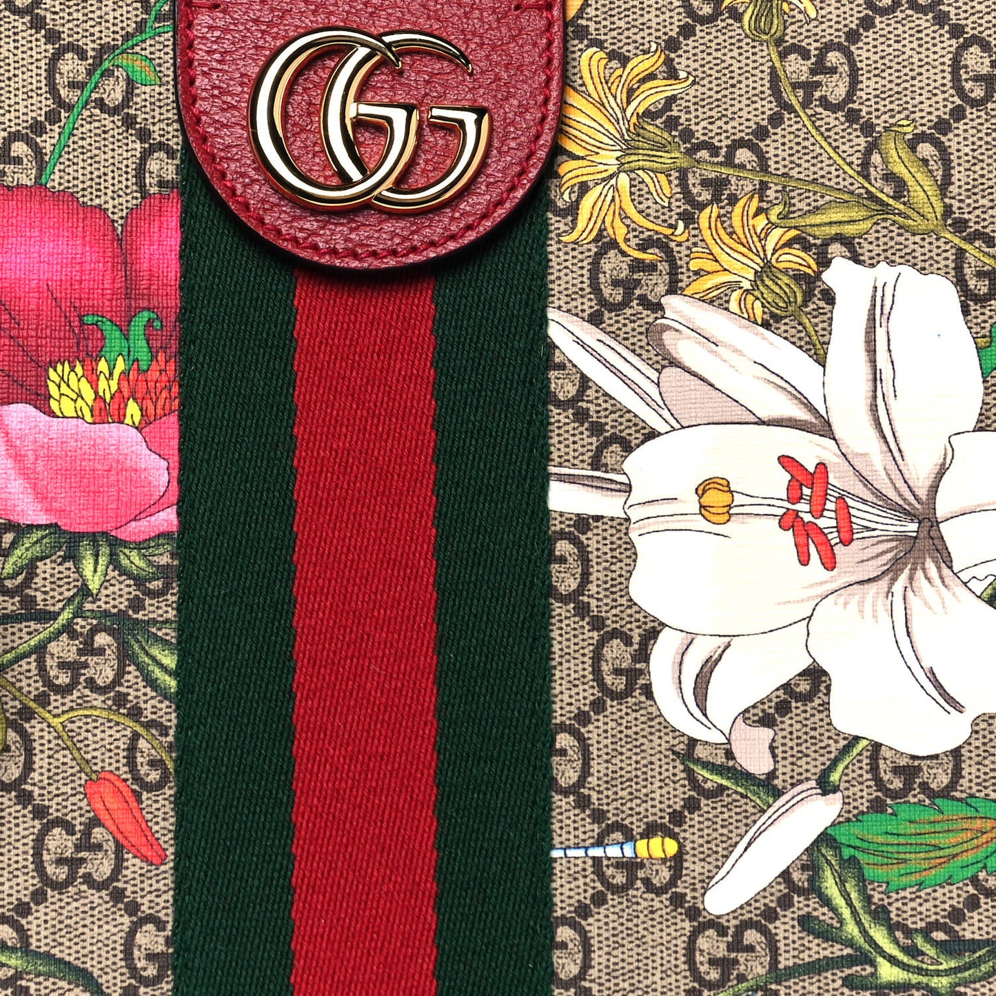 GG Supreme Monogram Flora Web Large Ophidia Tote Red