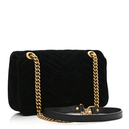 Gucci Velvet Matelasse Small GG Marmont Shoulder Bag Black 2 of 9