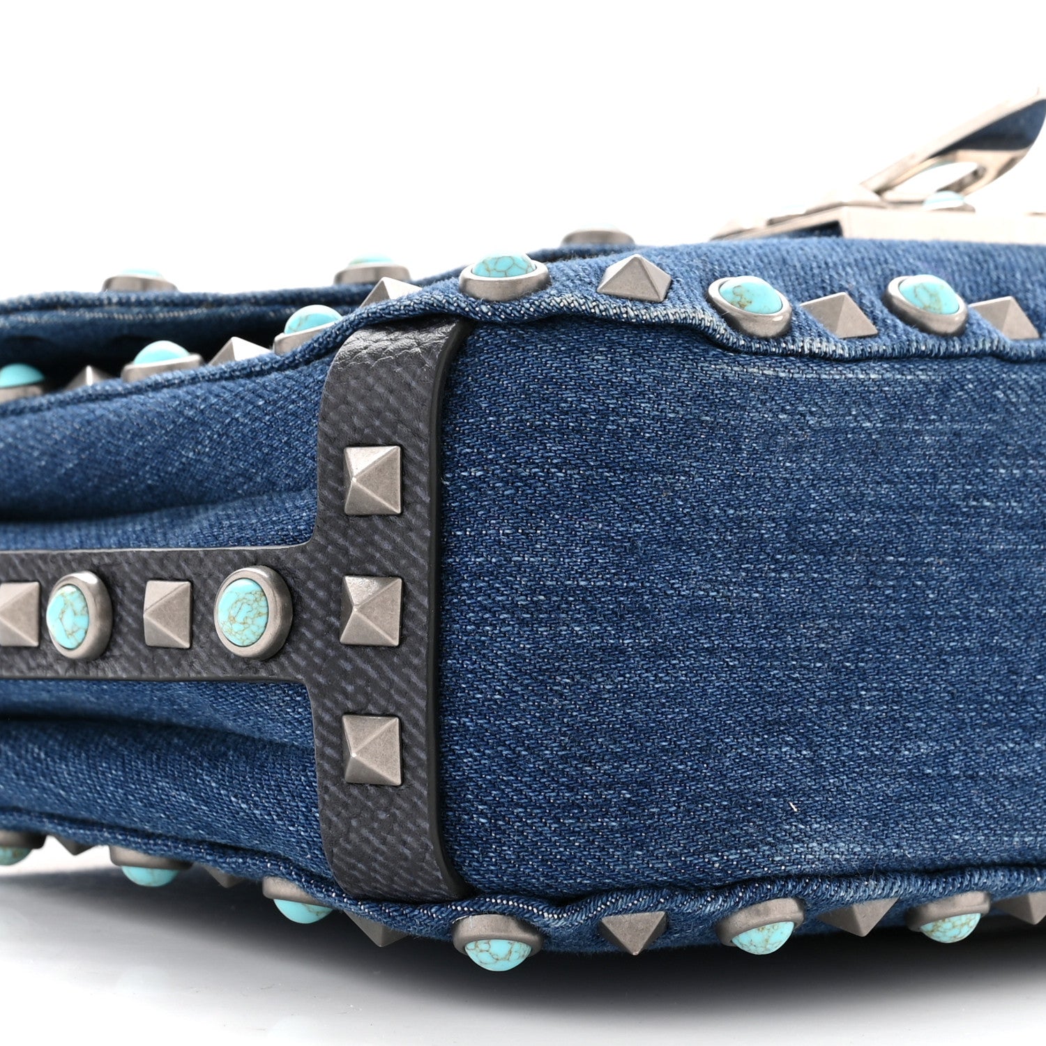 Valentino Garavani Denim Guitar Strap Rockstud Rolling Shoulder Flap Messenger Bag 8 of 10
