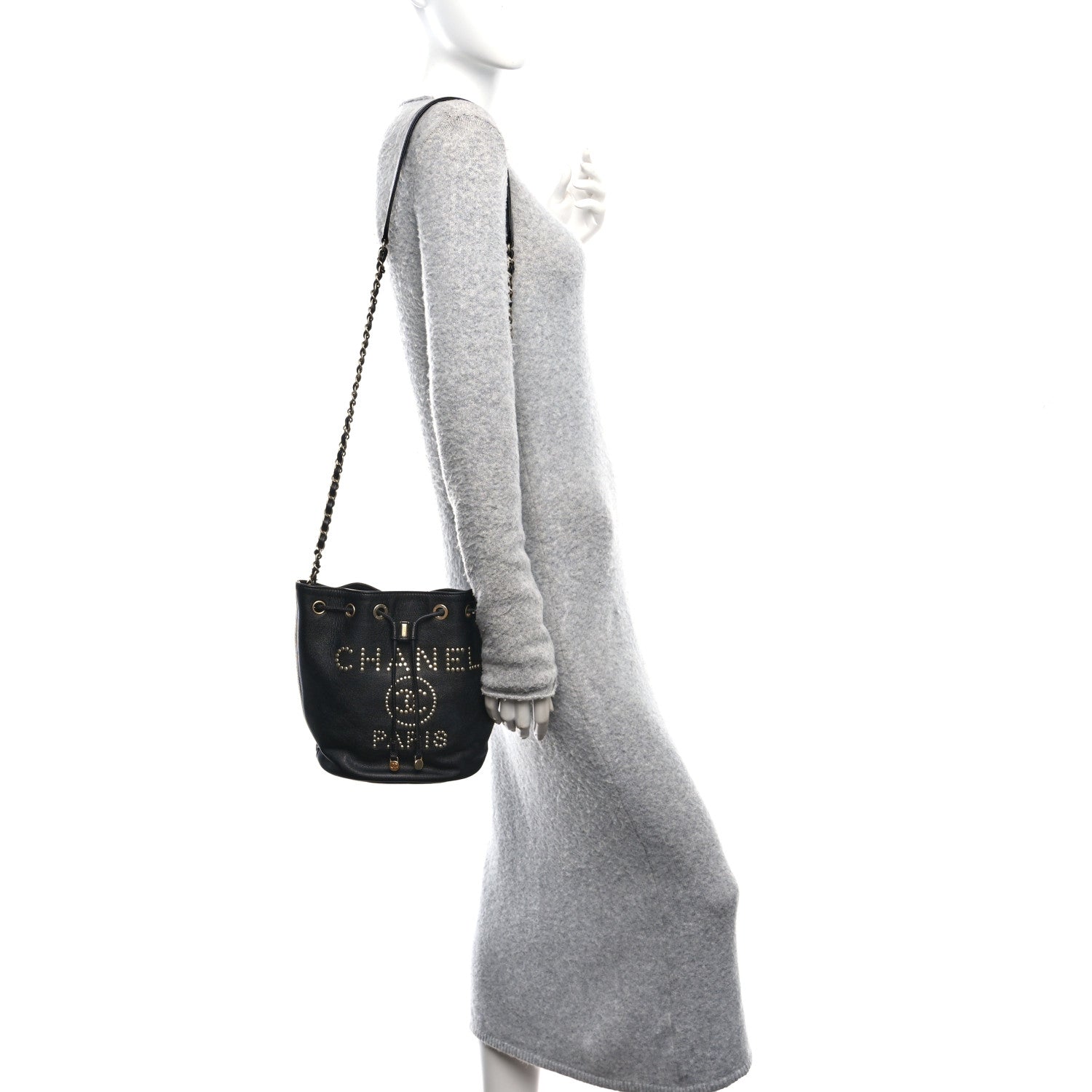 Chanel Caviar Deauville Drawstring Bucket Bag Black 2 of 10
