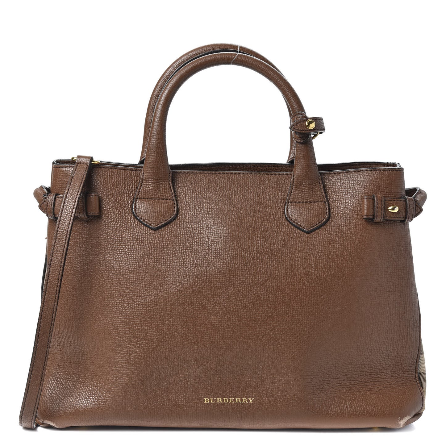 Grainy Calfskin House Check Medium Banner Tote Tan