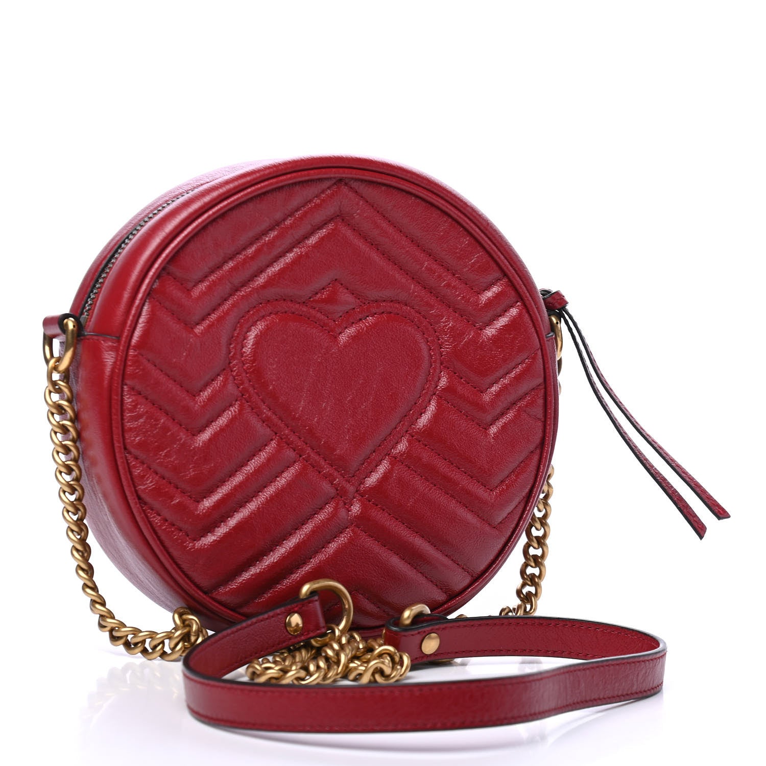 Gucci Glazed Calfskin Matelasse Heart Mini GG Marmont Round Shoulder Bag Romantic Cerise 2 of 7