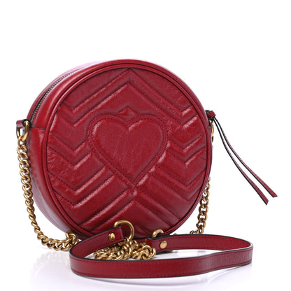 Gucci Glazed Calfskin Matelasse Heart Mini GG Marmont Round Shoulder Bag Romantic Cerise 2 of 7