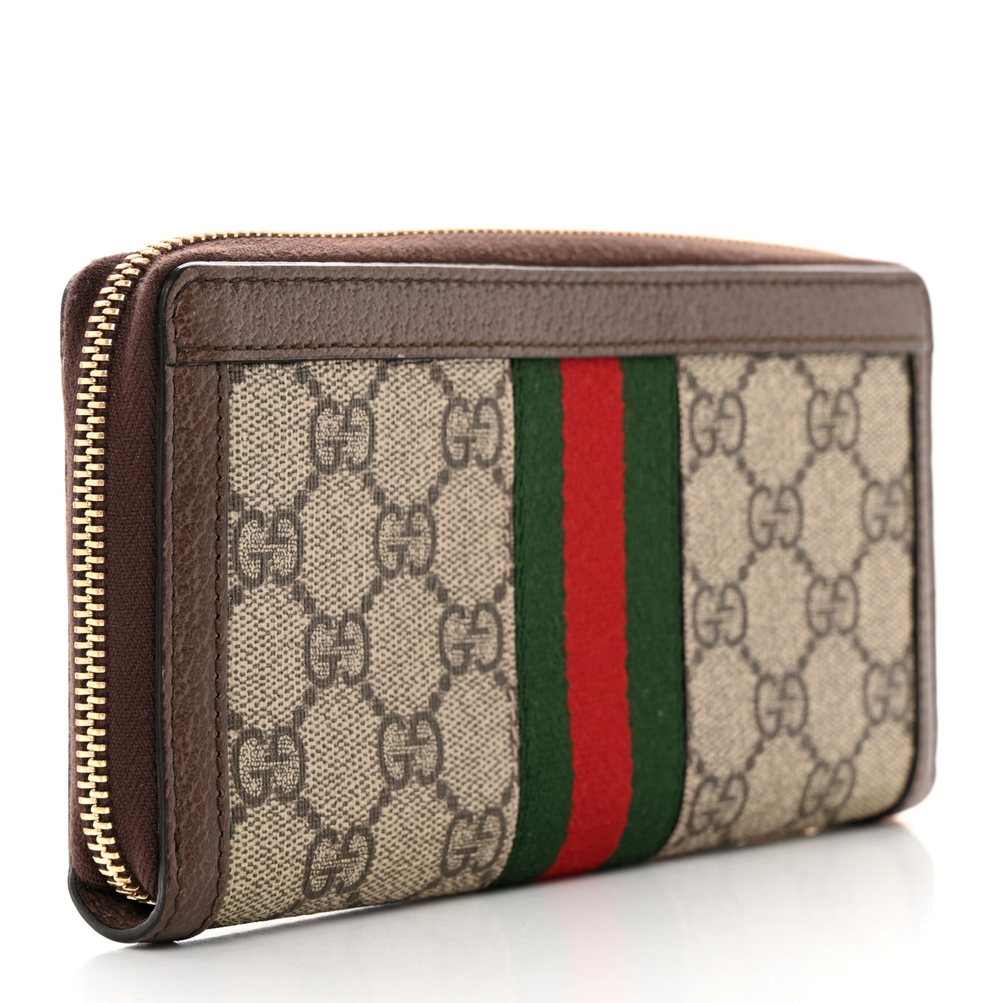 GG Supreme Monogram Web Ophidia Zip Around Wallet Brown