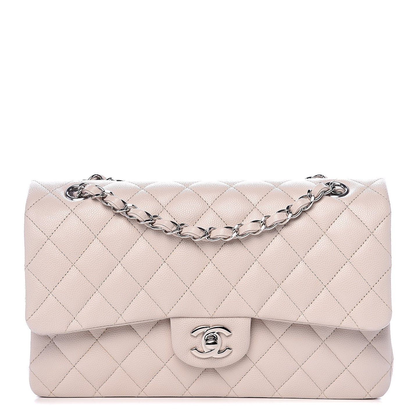 Caviar Quilted Medium Double Flap Ivory