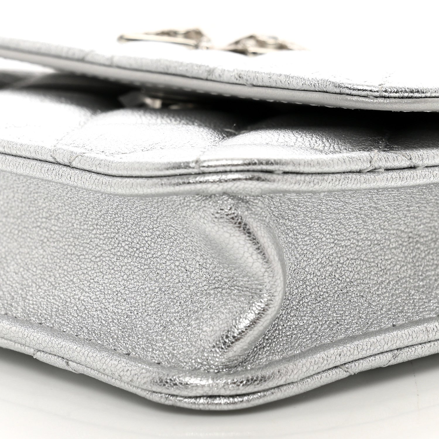 Chanel Metallic Goatskin Quilted Crystal CC Walk Of Fame Clutch With Chain Silver 11 of 12