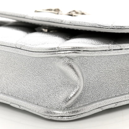 Chanel Metallic Goatskin Quilted Crystal CC Walk Of Fame Clutch With Chain Silver 11 of 12