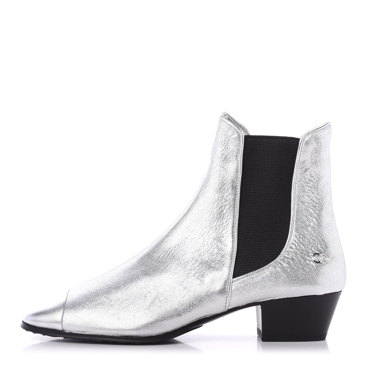 Metallic Goatskin CC Short Boots 36 Silver