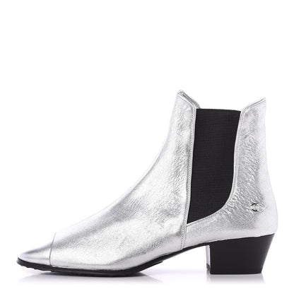 Chanel Metallic Goatskin CC Short Boots 36 Silver 1 of 8