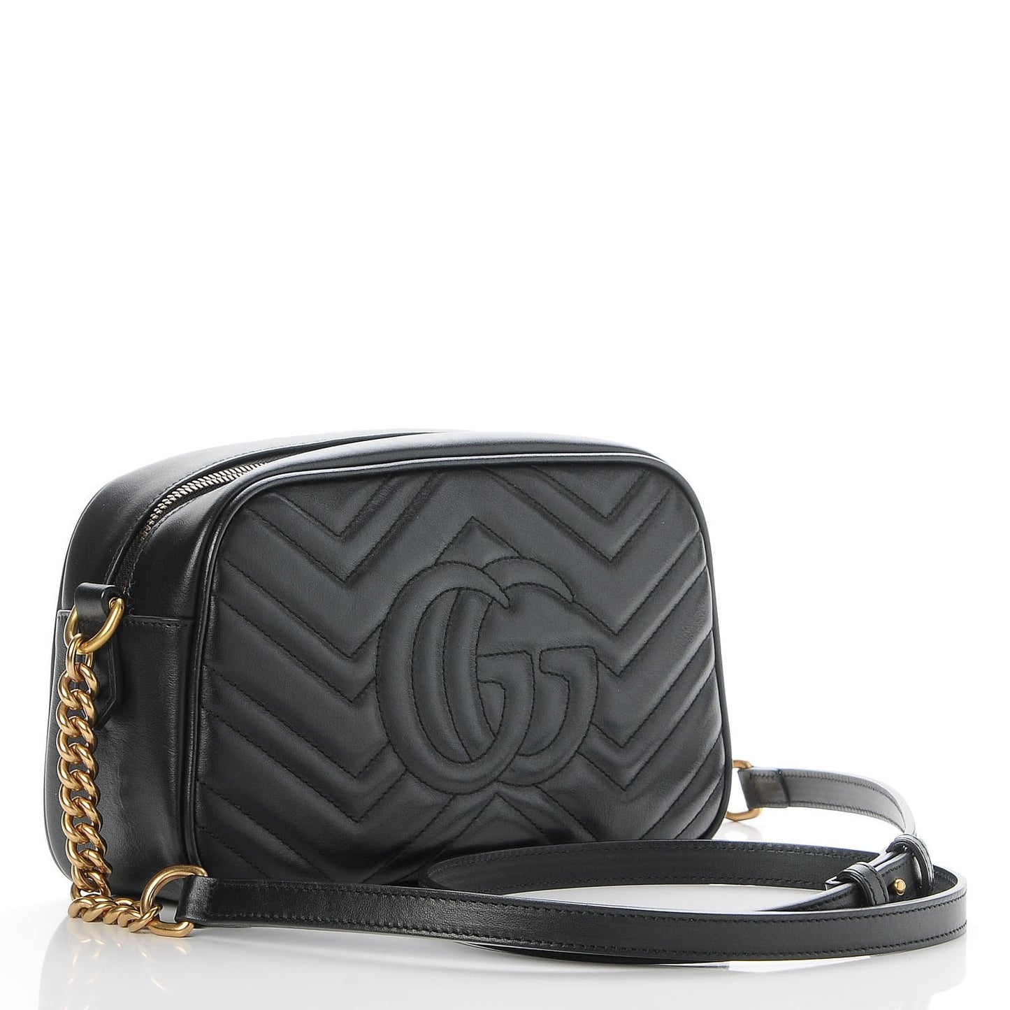 Calfskin Matelasse Small GG Marmont Chain Shoulder Bag Black