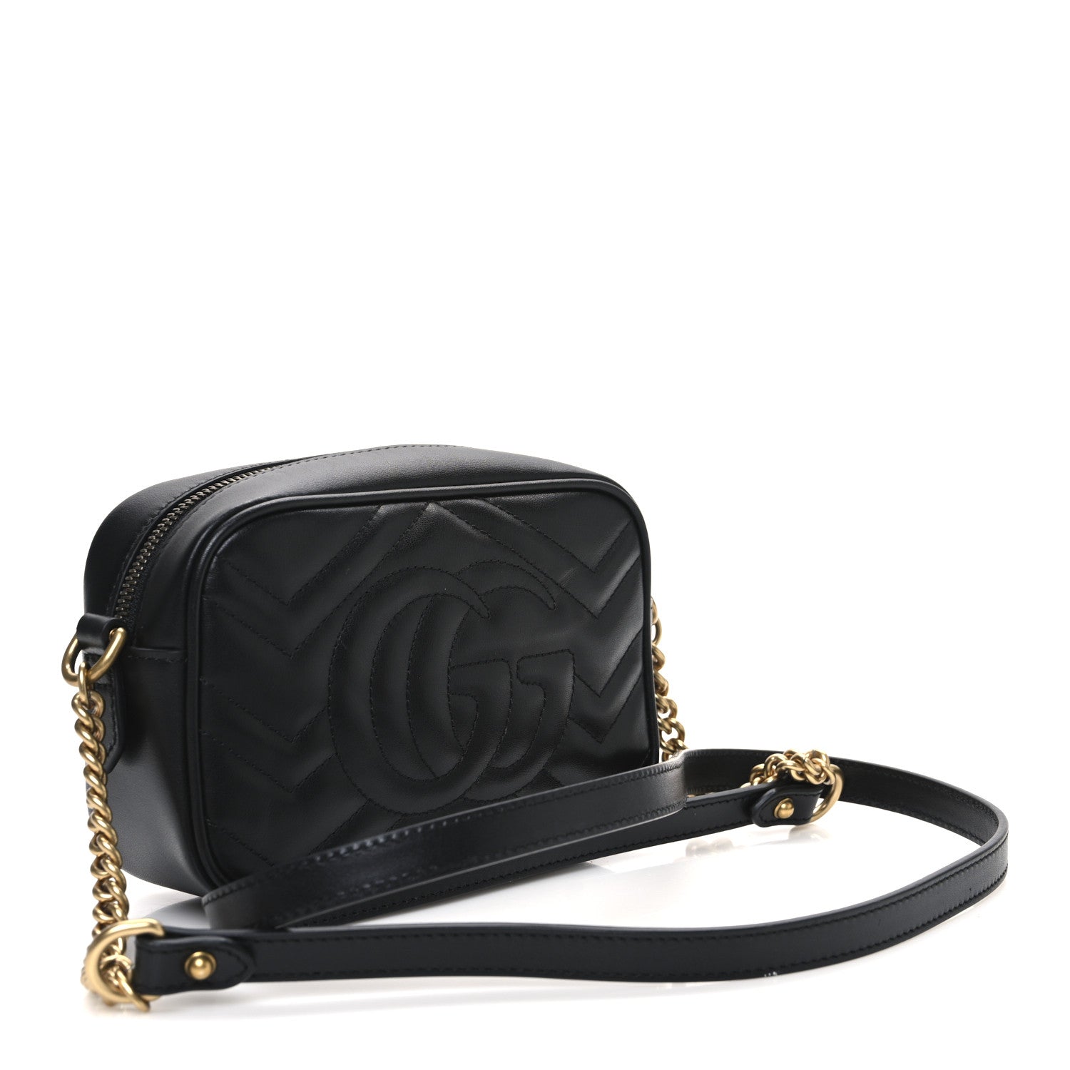 Gucci Calfskin Matelasse Mini GG Marmont Chain Shoulder Bag Black 3 of 11