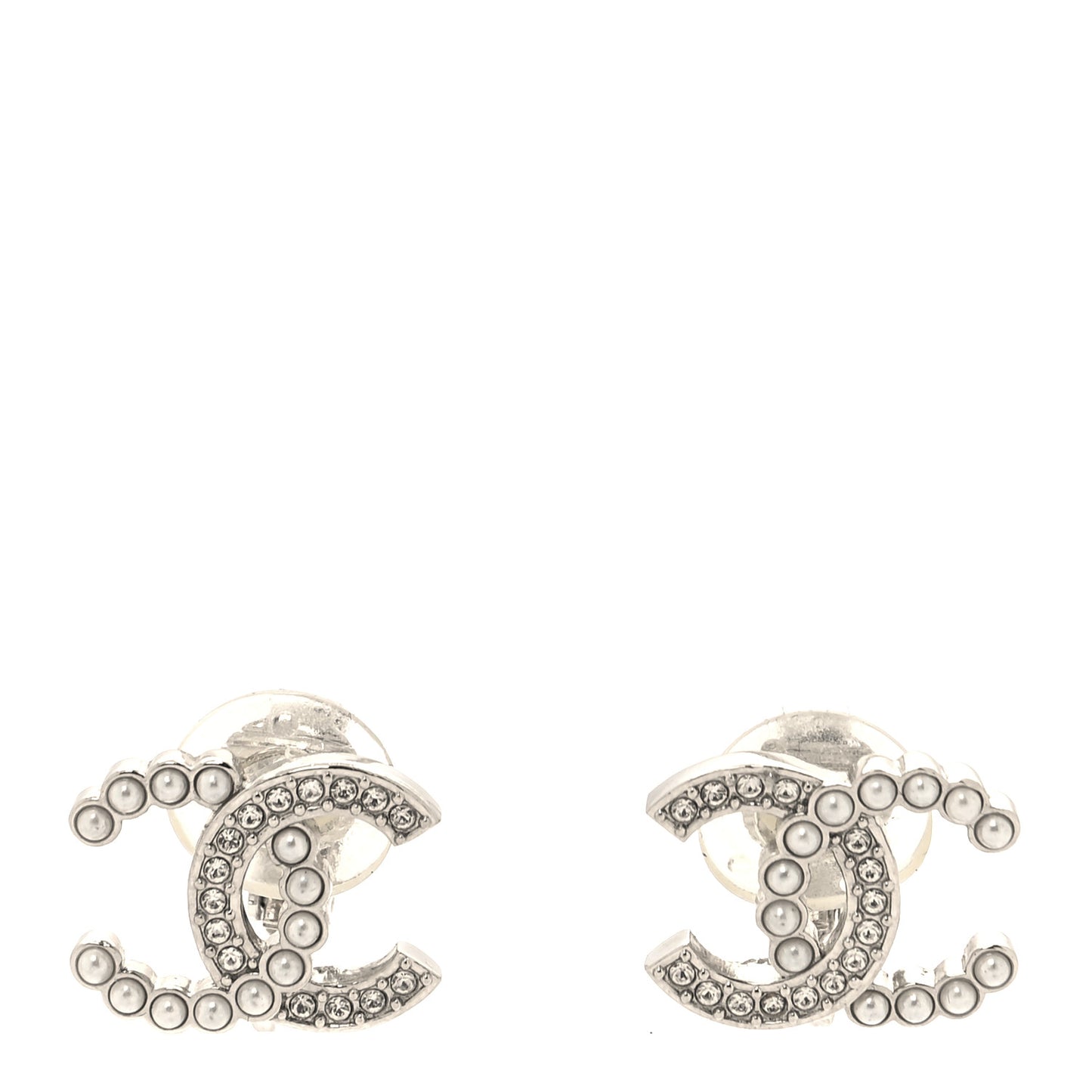 Crystal Pearl CC Clip On Earrings Silver