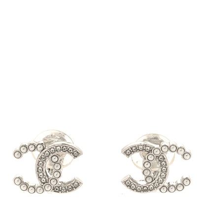Chanel Crystal Pearl CC Clip On Earrings Silver 1 of 5