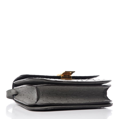 Celine Ostrich Medium Classic Box Flap Bag Storm 4 of 14