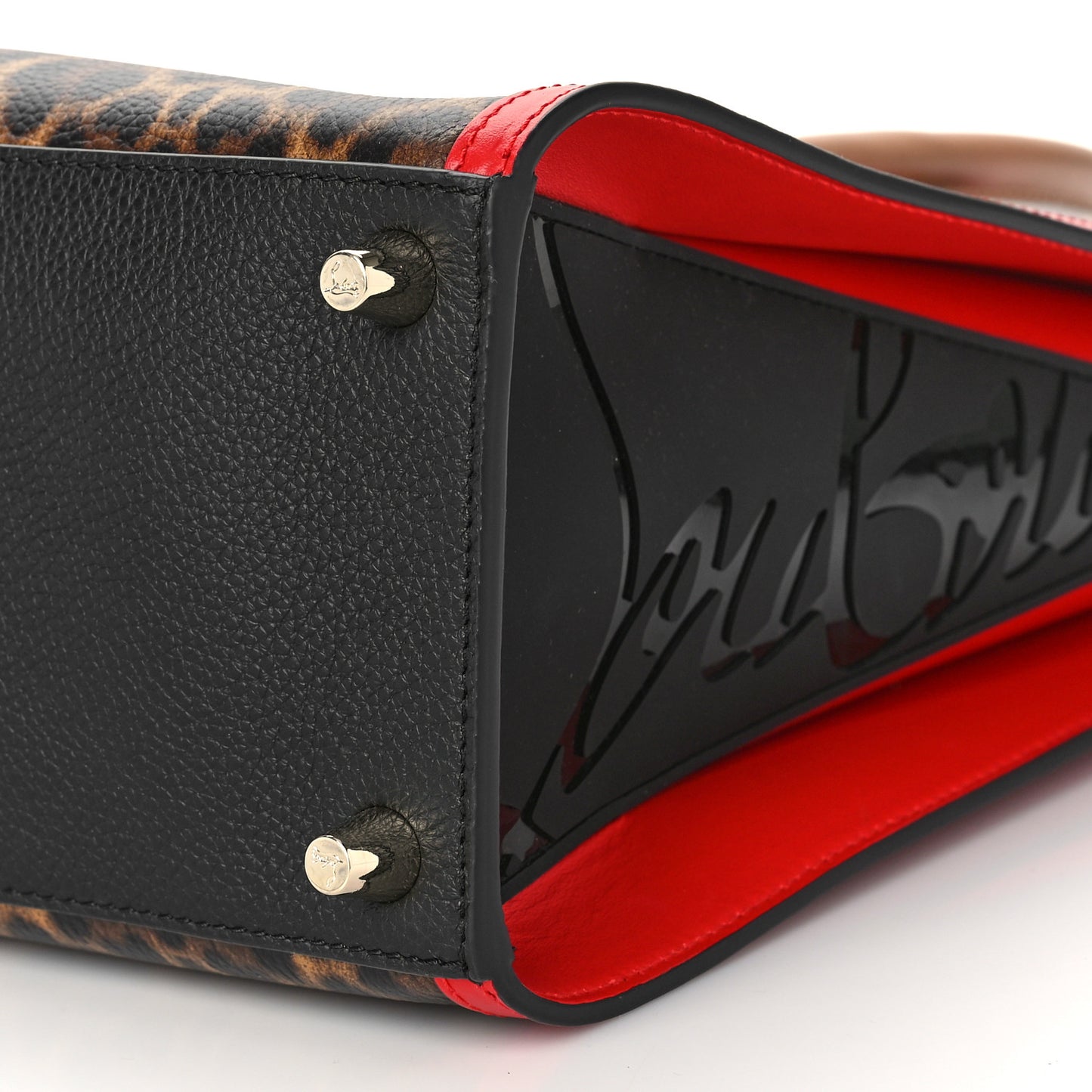 Calfskin Leopard Spiked Medium Paloma Red